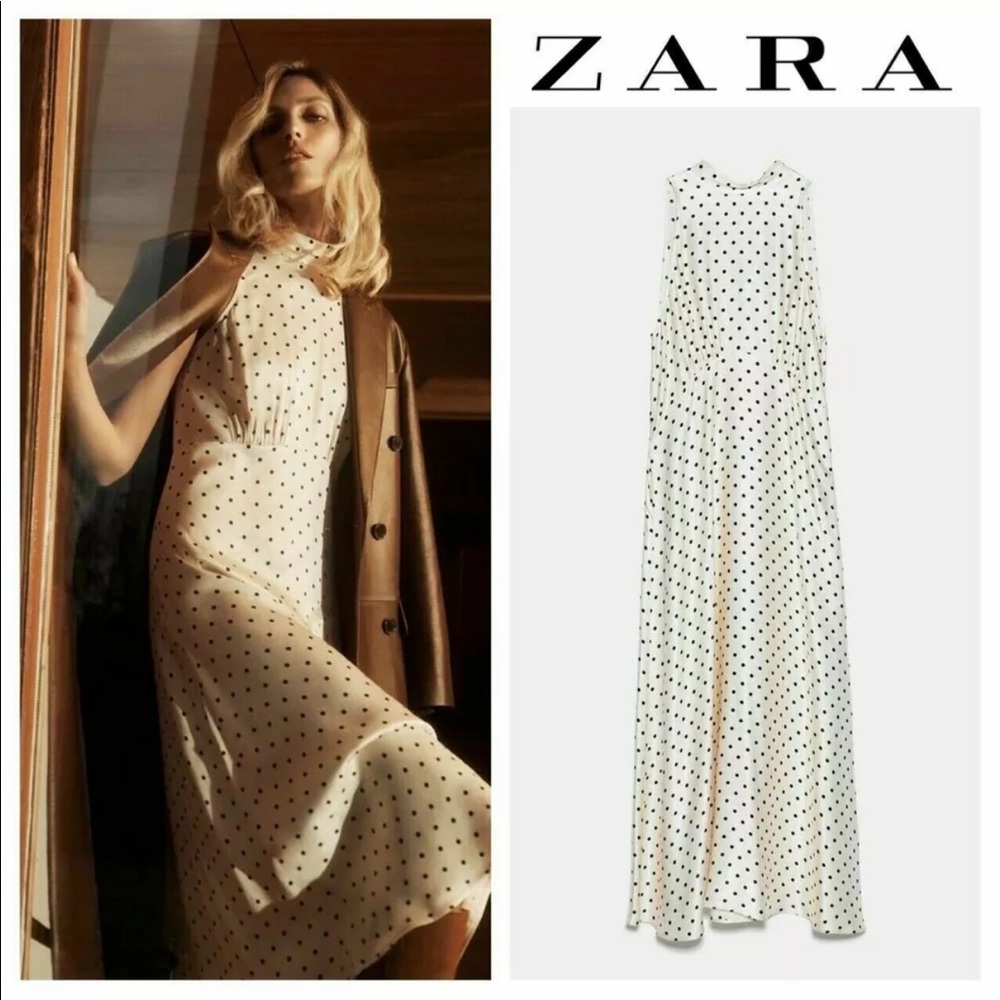 NWT Zara Satin Polka Dot Print Halter Dress
